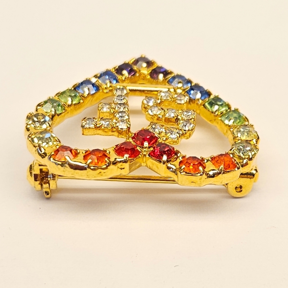 Colorful Rhinestone Heart Brooch - Picture 4 of 10